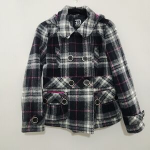 Dollhouse Black and Pink Plaid Pea Coat